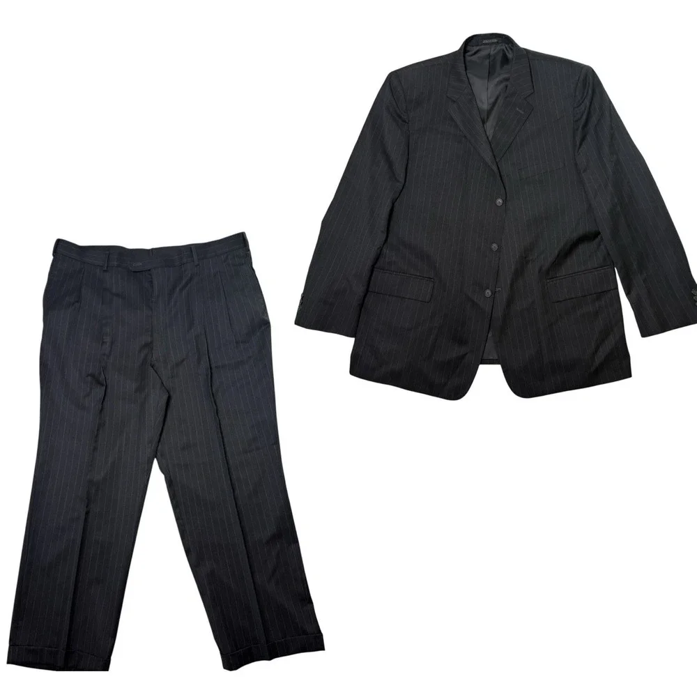 Petrocelli Roger Stuart Mens Black Suit‎ 50L Wool Cashmere Blazer Pants Classic